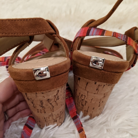 Guess Lace Up Tan and Pink Cork Heels 6.5 - Picture 6 of 9